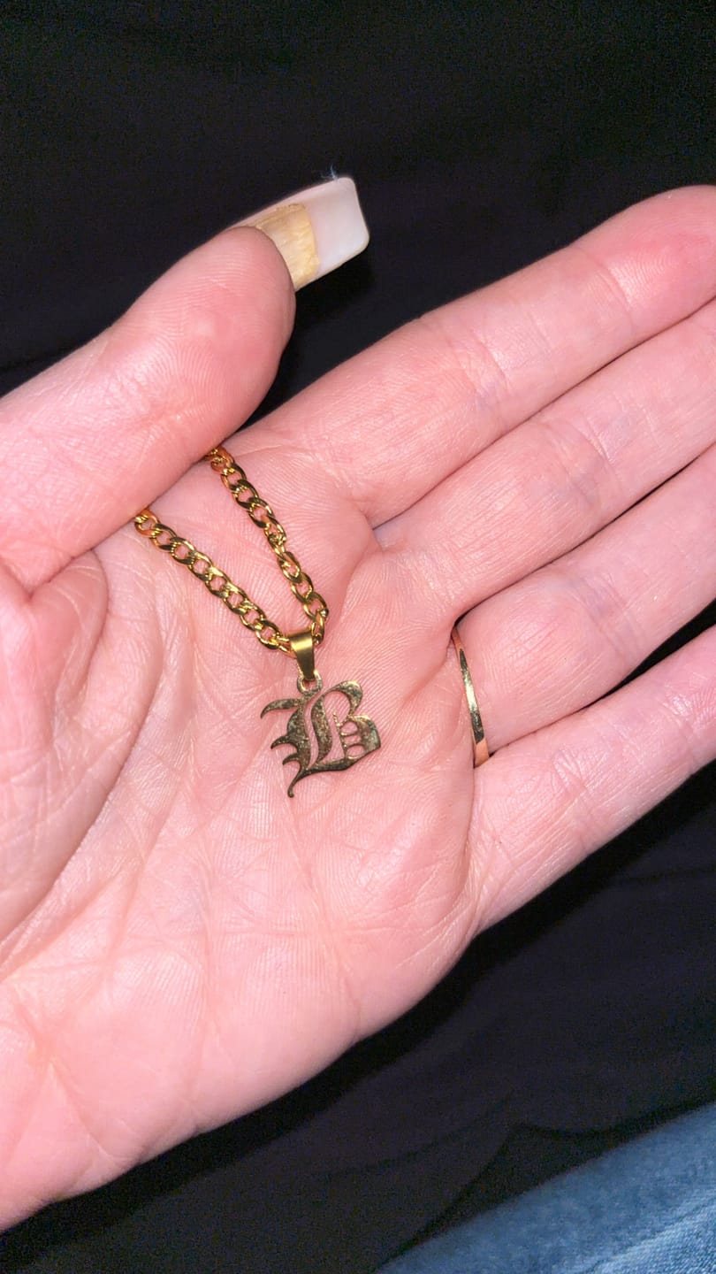 Customer photo review of Kids Gothic Letter Necklace w/ Cuban Chain