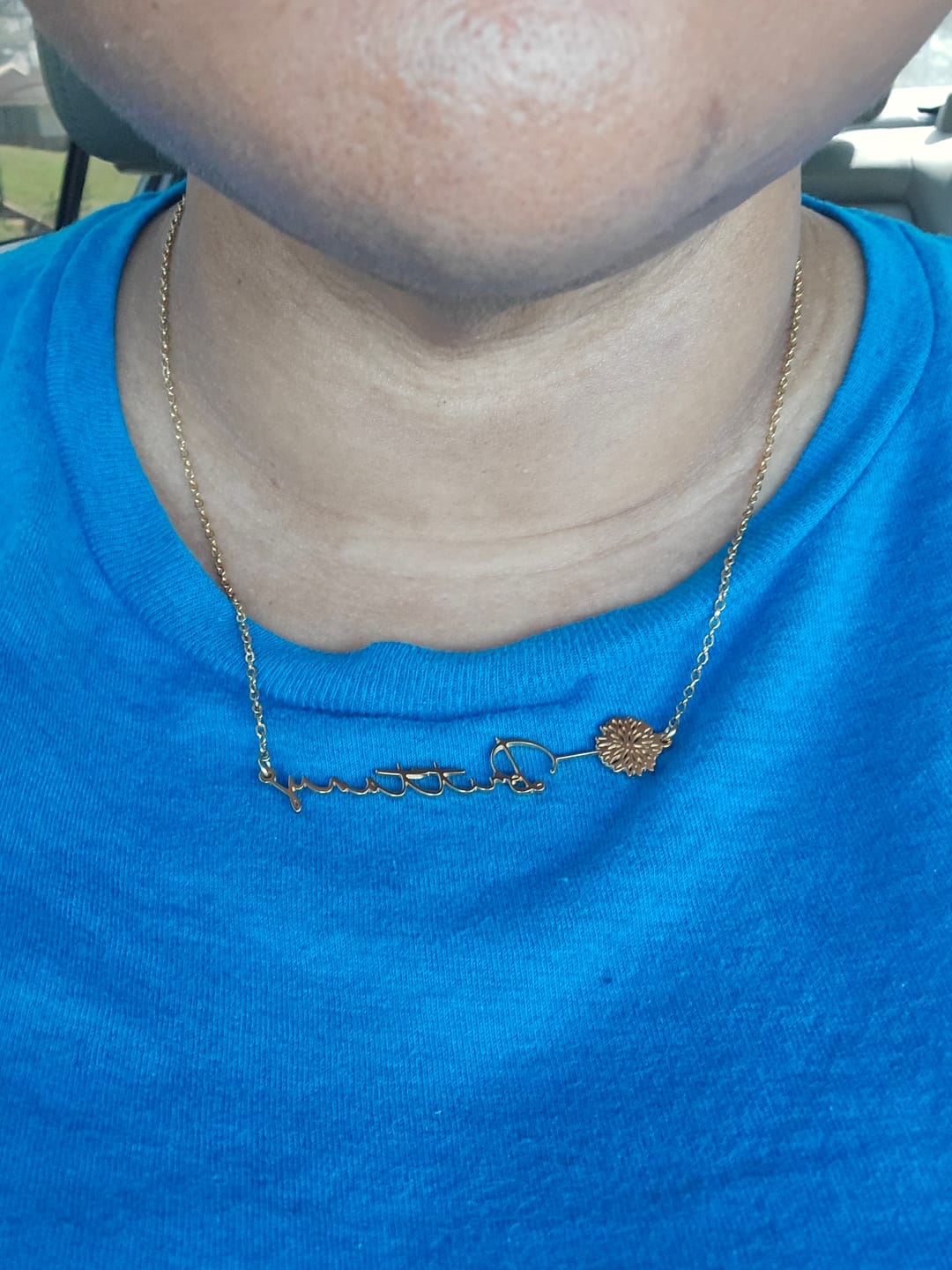 Customer photo review of Birth Flower Horizontal Name Necklace
