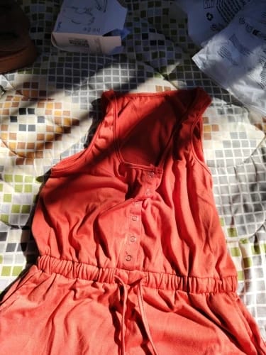 Customer photo review of European and American Women's Summer Cross-Border New Sleeveless Jumpsuit With Waist Tied Casual Loose Wide leg Shorts