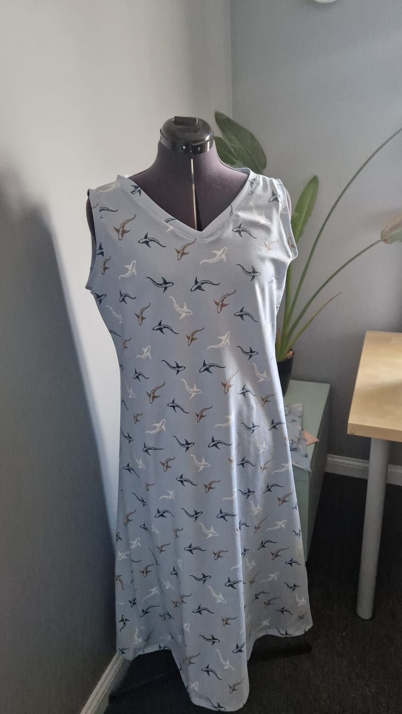 Customer photo review of Shark Swim on Blue Cotton Jersey Fabric
