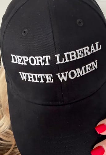 Customer photo review of Deport Liberal White Women Baseball Cap