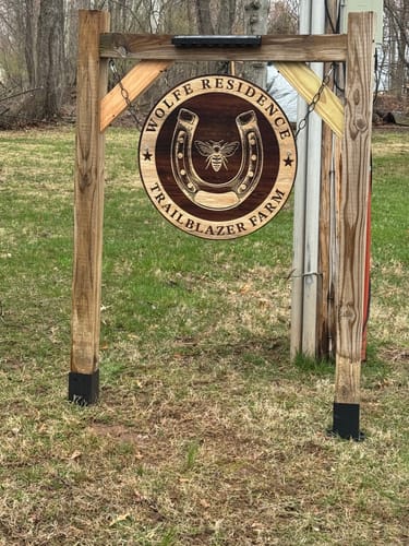 Customer photo review of Metal Farm Entrance Signs that look Like Wood