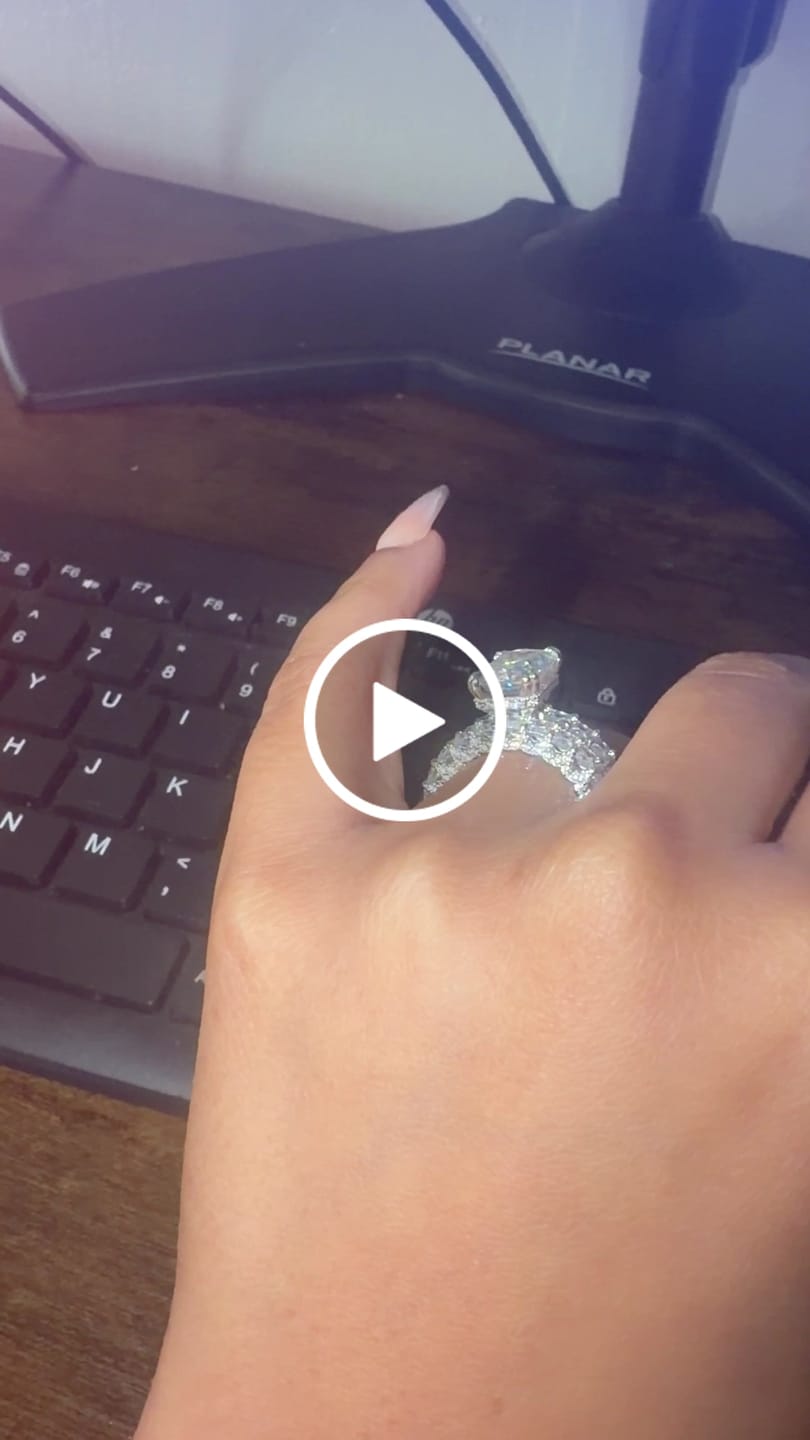 Customer video review of Glistening-hued Radiant Cut 5.0ct Pave 925 Sterling Silver Wedding Ring Set