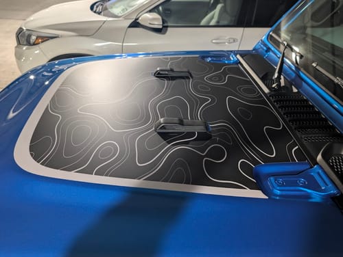 Customer photo review of Sport/Sahara/Overland/Willys Hood Graphic - Topography (Black Background)