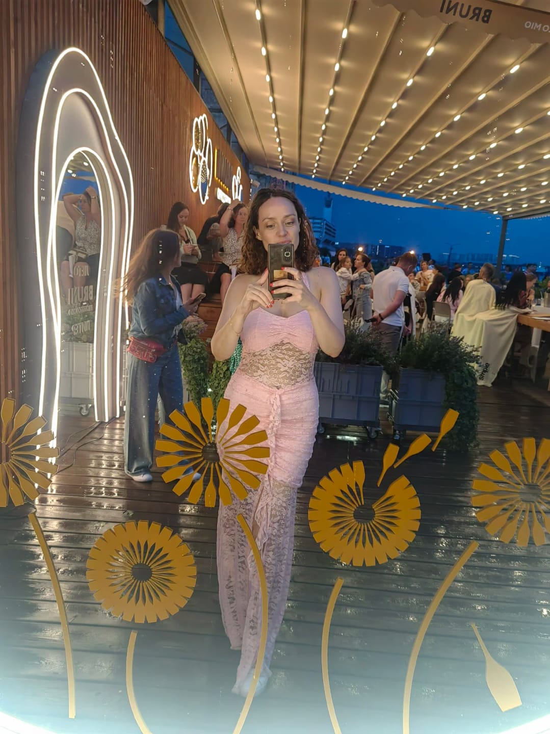 Customer photo review of Minda Halter Lace Slit Maxi Dress
