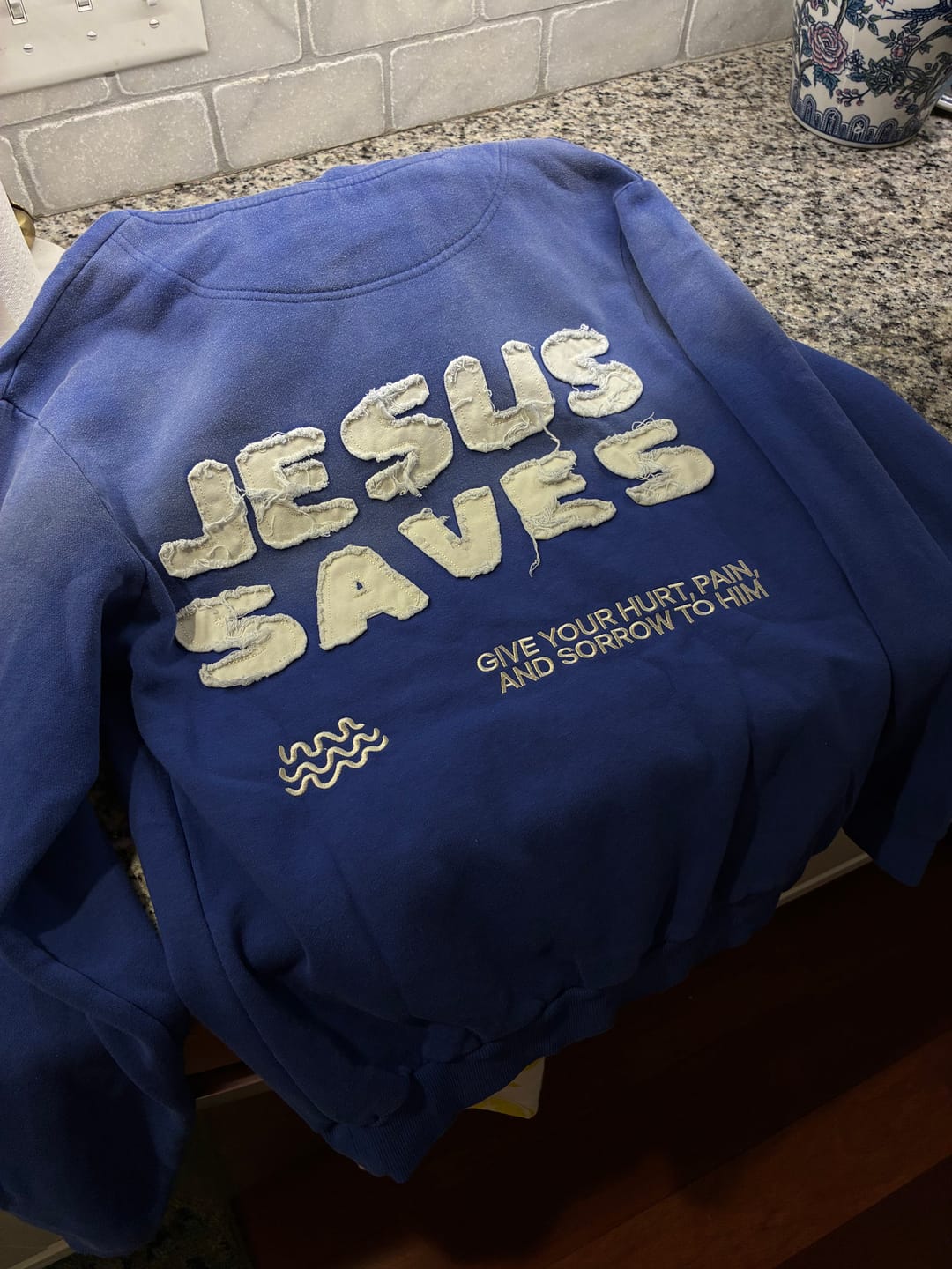 Customer photo review of Jesus Saves Patchwork Hoodie