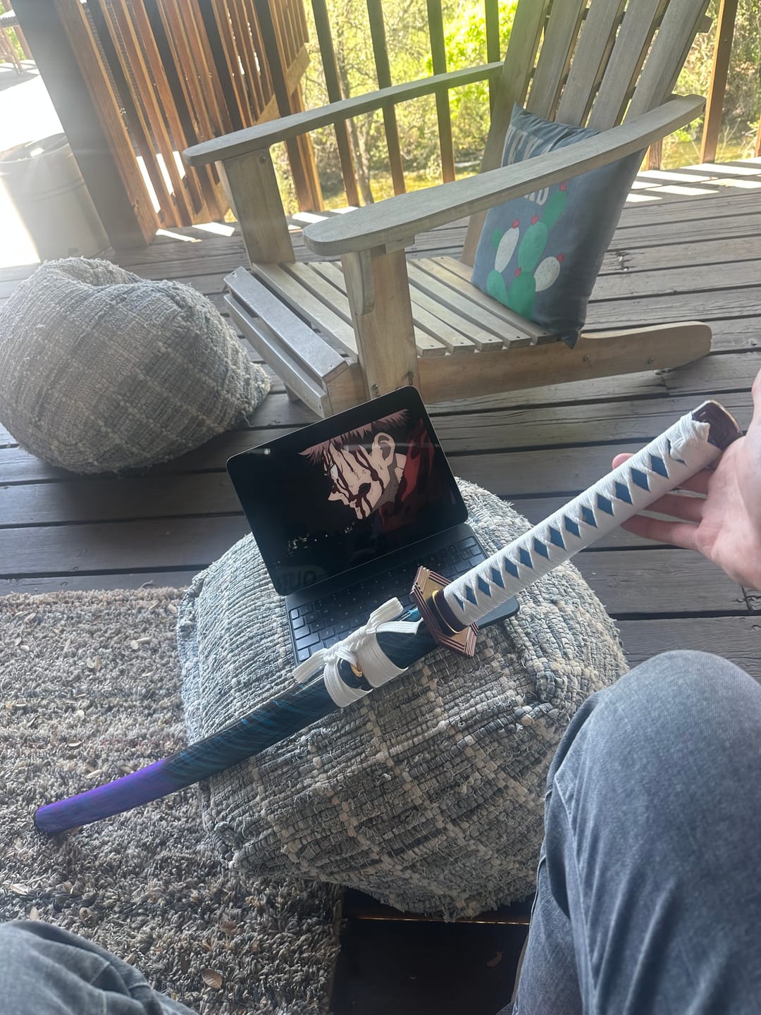 Customer photo review of The Giyuu Tomioka Handmade Katana Clay Tempered T10 Steel From Demon Slayer