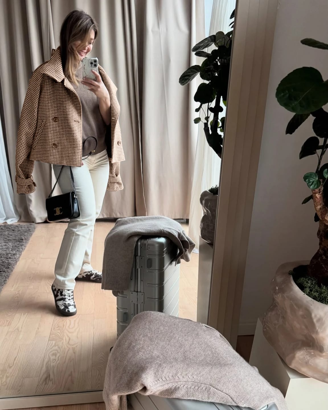 Customer photo review of Cassandra Lapel Checkered Coat