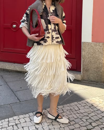 Customer photo review of LILY Tiered Fringe Midi Skirt