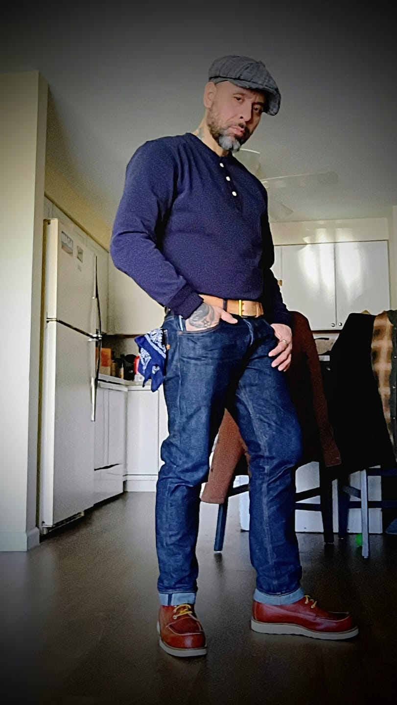 Customer photo review of Vintage Long Sleeve Henley Shirt - Navy