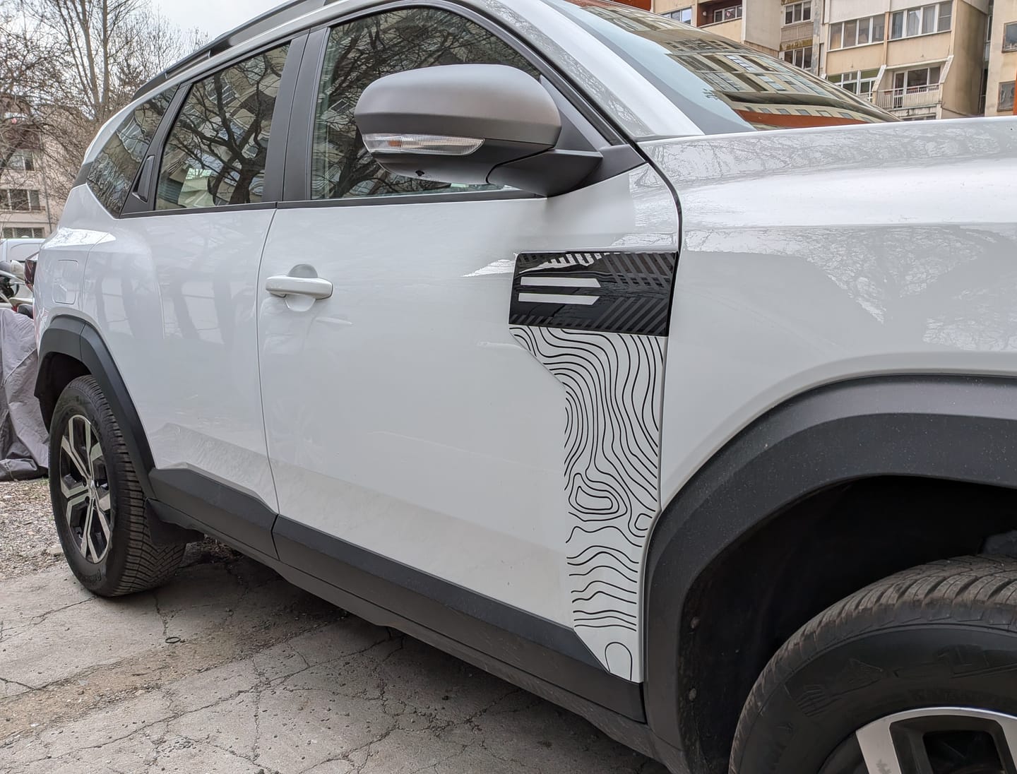 Customer photo review of Topographic Door Trim Vinyl Decal Set | Fits Dacia Bigster | Left and Right