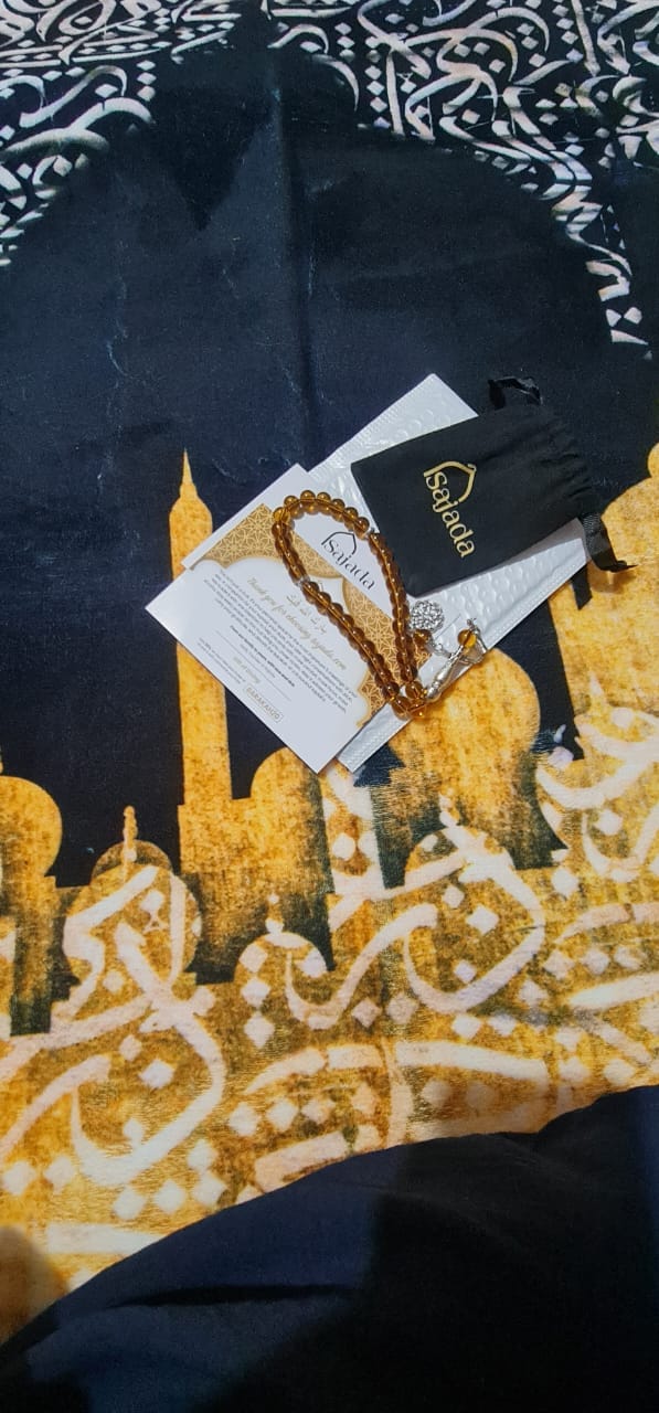 Customer photo review of Dark Arabic Calligraphy  Padded Prayer Mat