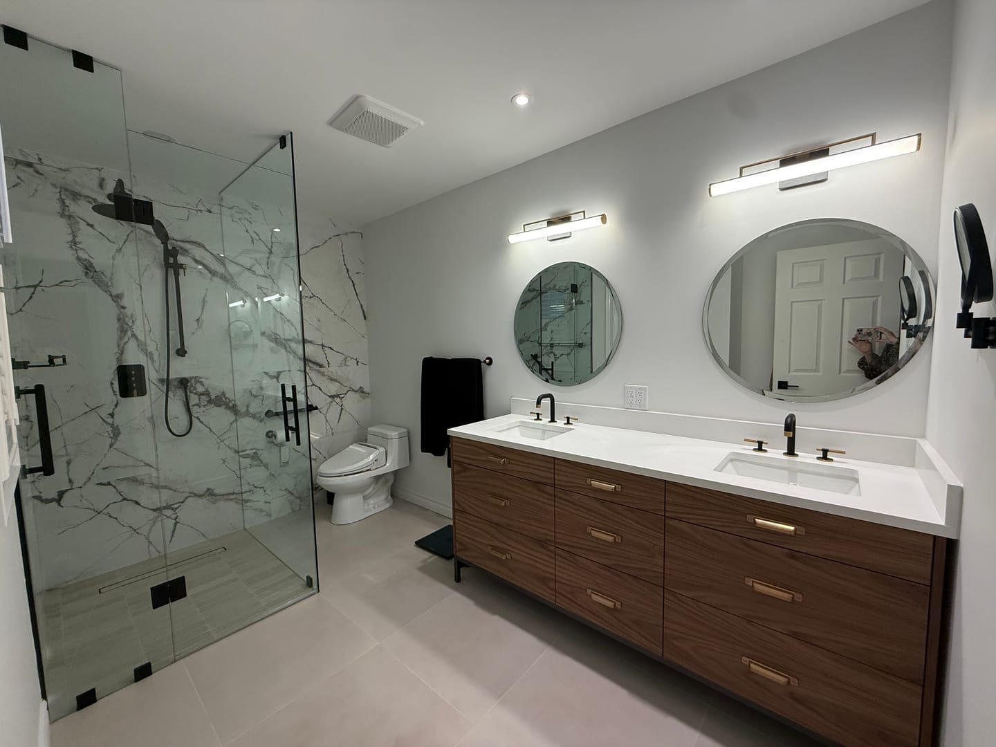 Customer photo review of Asher 72" American Black Walnut Bathroom Vanity, Double Sink