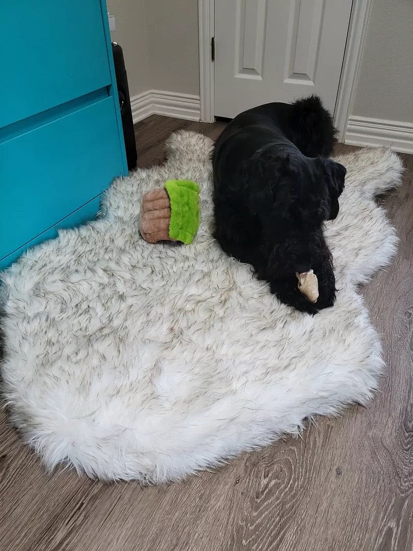 Customer photo review of Faux Fur Orthopedic Pup Rug - Curve White with Brown Accents