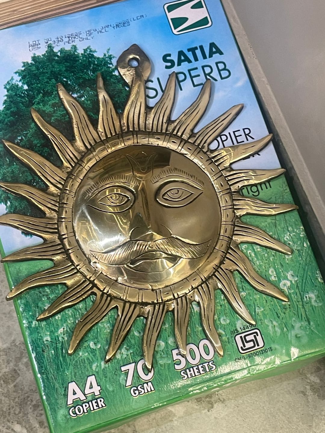 Customer photo review of Brass Surya (Sun) Ji Wall Hanging Idol Vastu Remedy for East Direction Balance, Fame and Positive Energy | 24 X 24 cm | 1 kg