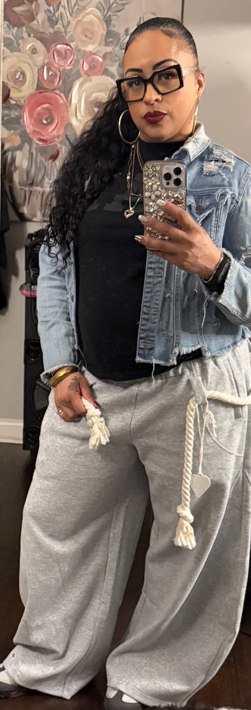 Customer photo review of Aelfric Eden Floral Embroidery Baggy Barrel Sweatpants