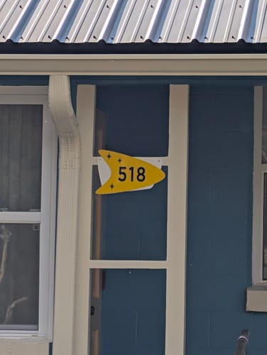 Customer photo review of Boomerang Address Sign | Mid century modern style