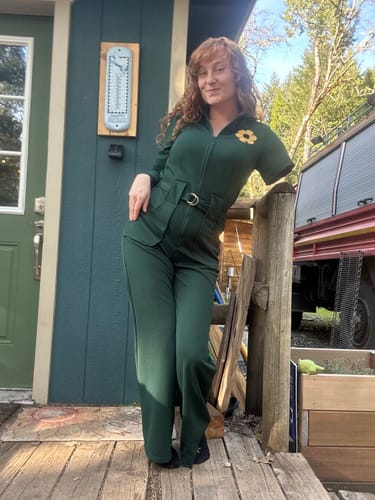 Customer photo review of Flower Power Jumpsuit in Evergreen