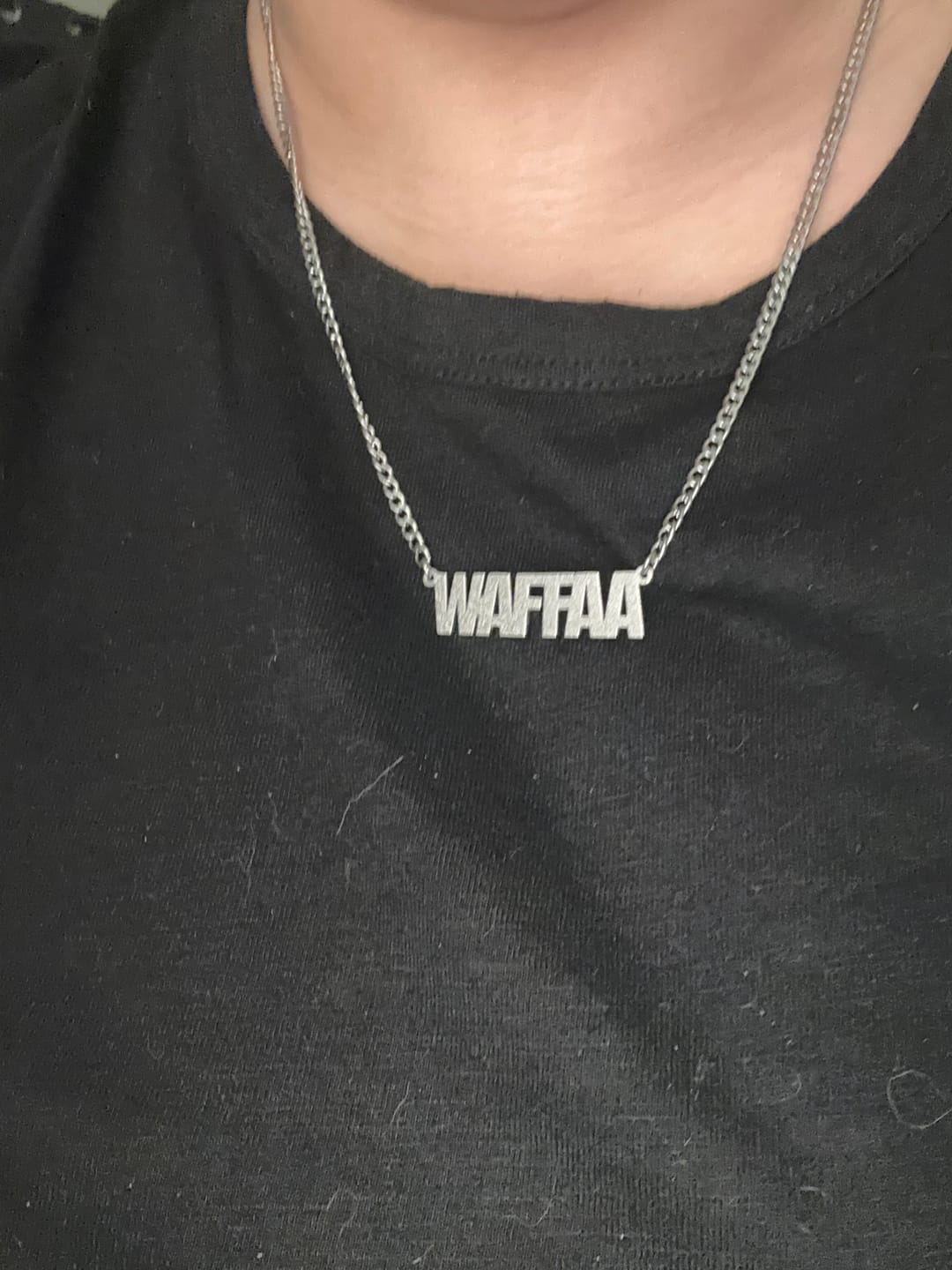 Customer photo review of Diamond Cut Block Name Necklace