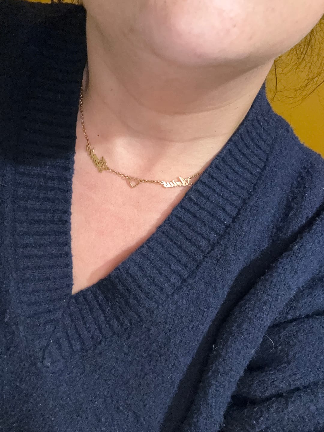 Customer photo review of Collier Coeur & Prénoms Sautoir Personnalisé