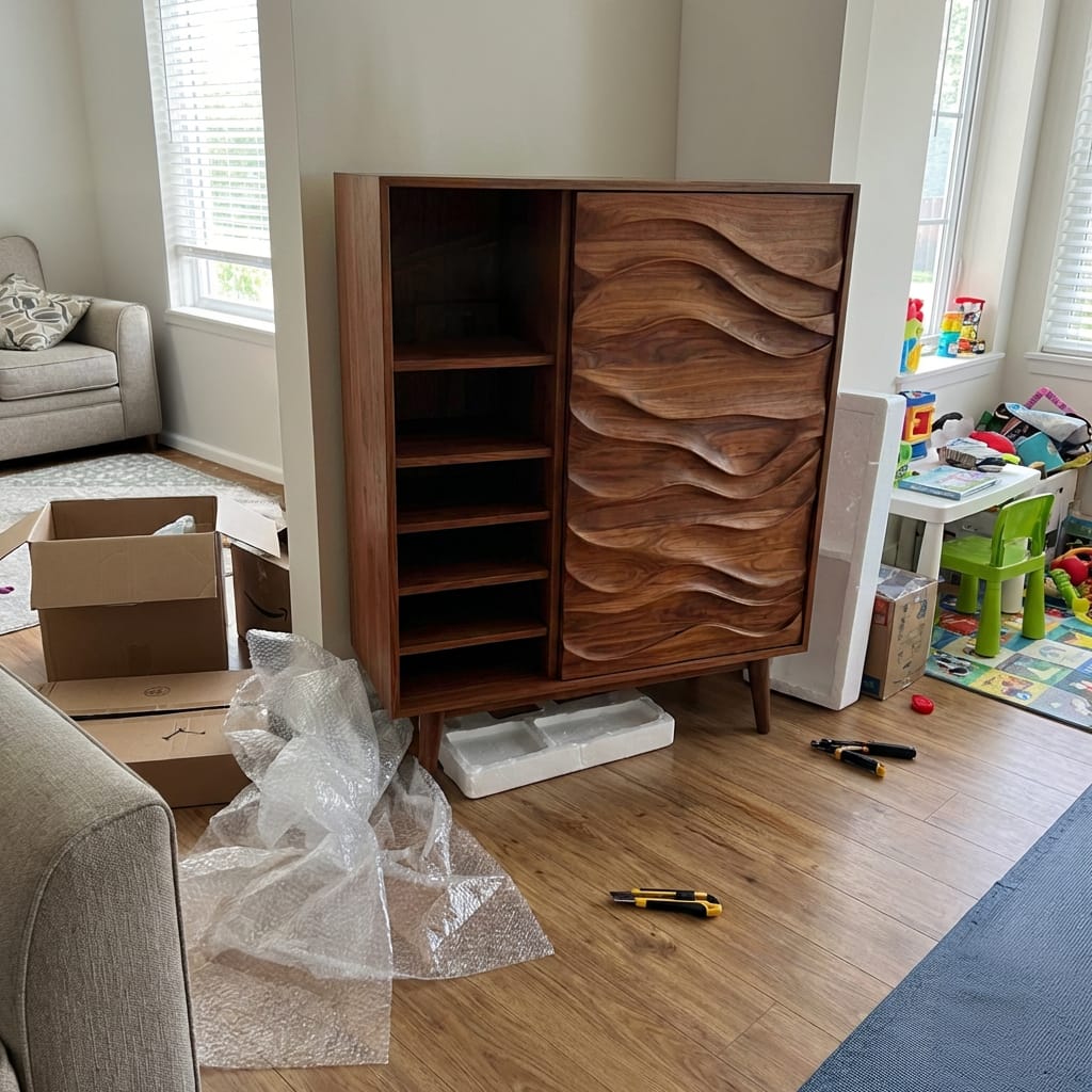 Customer photo review of Sculptural Wine Cabinet With Wave Carved Doors For Kitchen