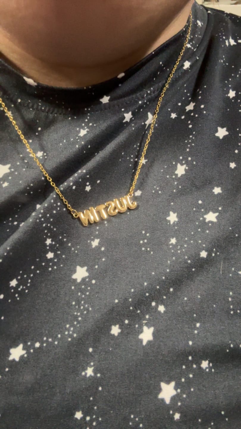 Customer photo review of Bubble Letter Name Necklace