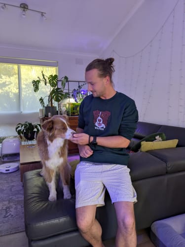 Customer photo review of CUSTOM Men's Oversized Pet Crewneck