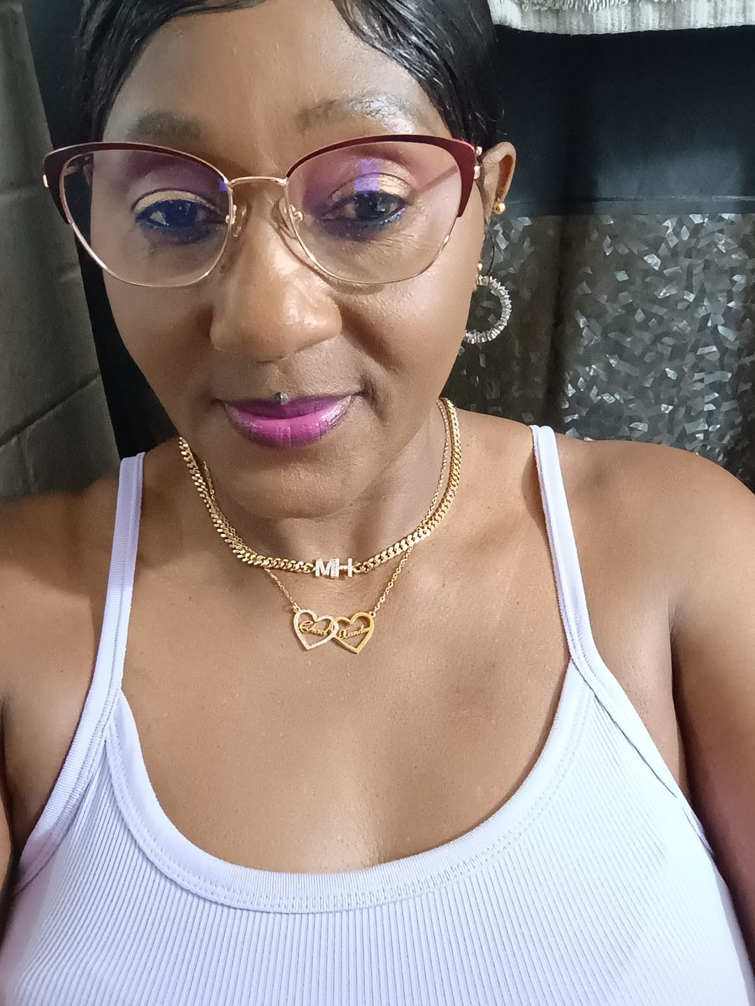 Customer photo review of Iced Heart Double Name Necklace