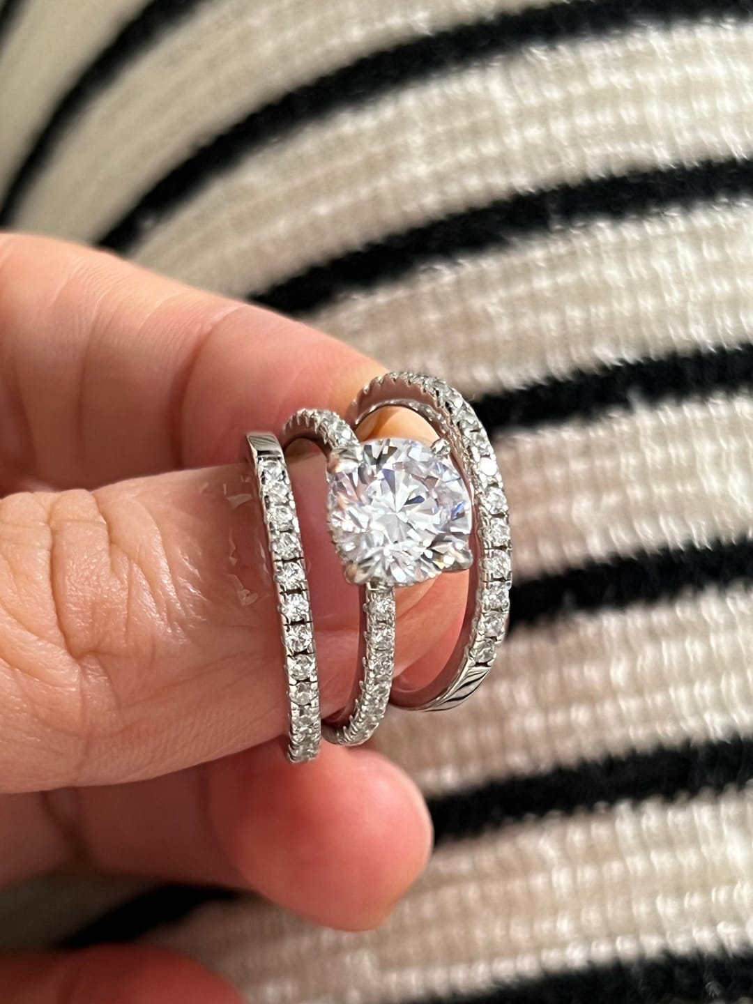 Customer photo review of S925 3PC Wedding Ring Set 2.0 Ct Round Cut With 2PC Half Eternity Wedding Band Stackable Wedding Rings