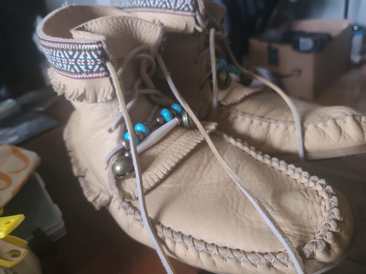 Customer photo review of Men's Moose Hide Leather Moccasin Boots