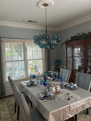 Customer photo review of Modern Cluster Blue Glass Globe Bubble Chandelier