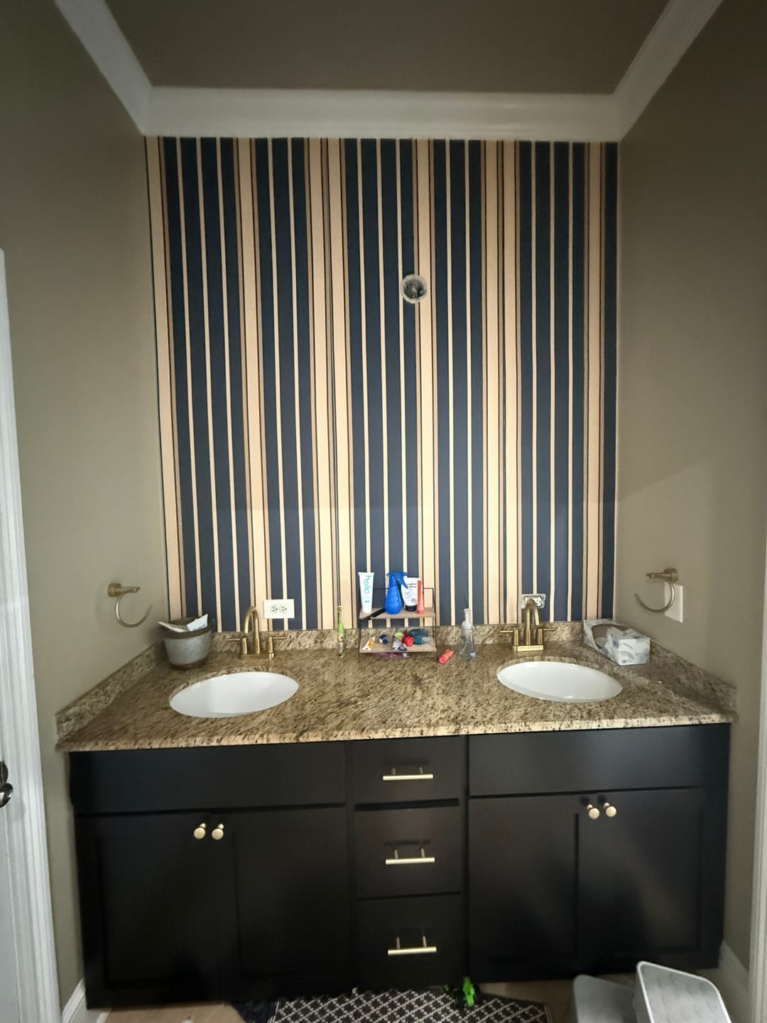 Customer photo review of Navy Blue and Beige Striped Wallpaper, Classic Striped Wallpaper, Peel and Stick Vertical Stripes Wall Decor, Timeless Blue & Beige Lines