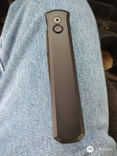 Customer photo review of Pro-Tech Godfather Operator Automatic Knife – Solid Black Handle, Sterile Black 154CM Blade, Tritium Push Button, 4″ – Made in USA (921 OPERATOR)