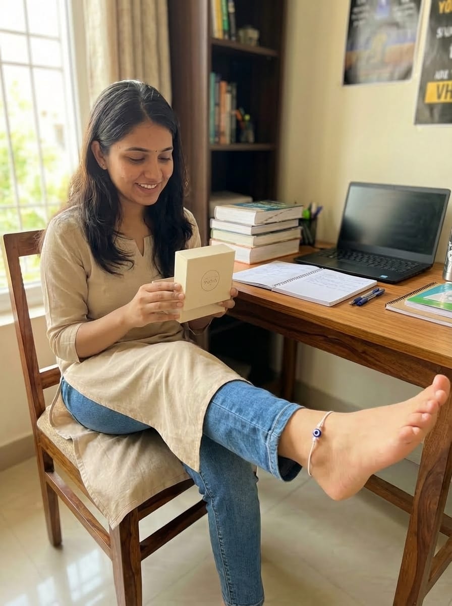 Customer photo review of Moon & Ebony silver anklet for women