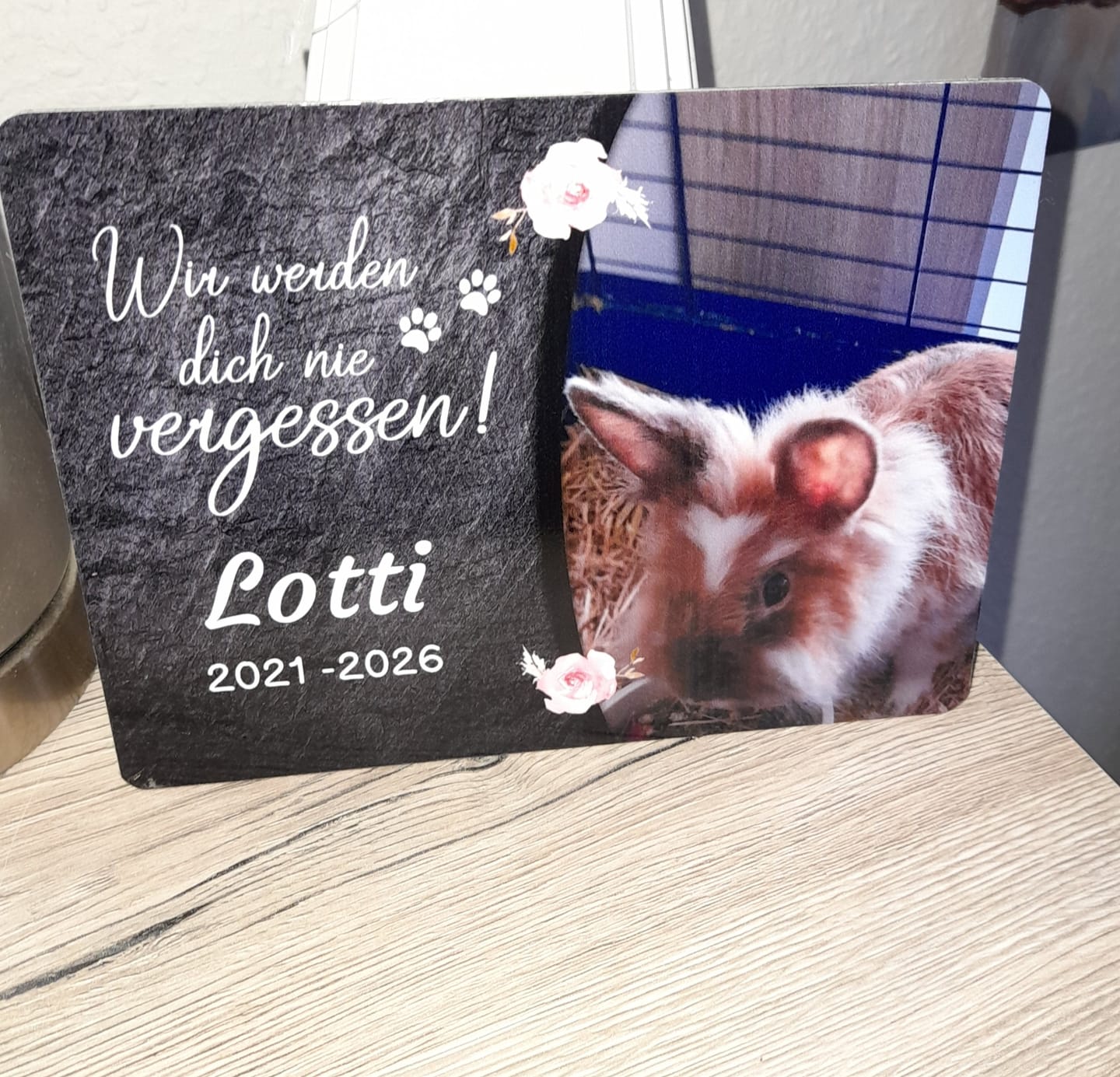 Customer photo review of Kaninchen Gedenktafel mit Foto & Spruch (UV- & Wetterfest)