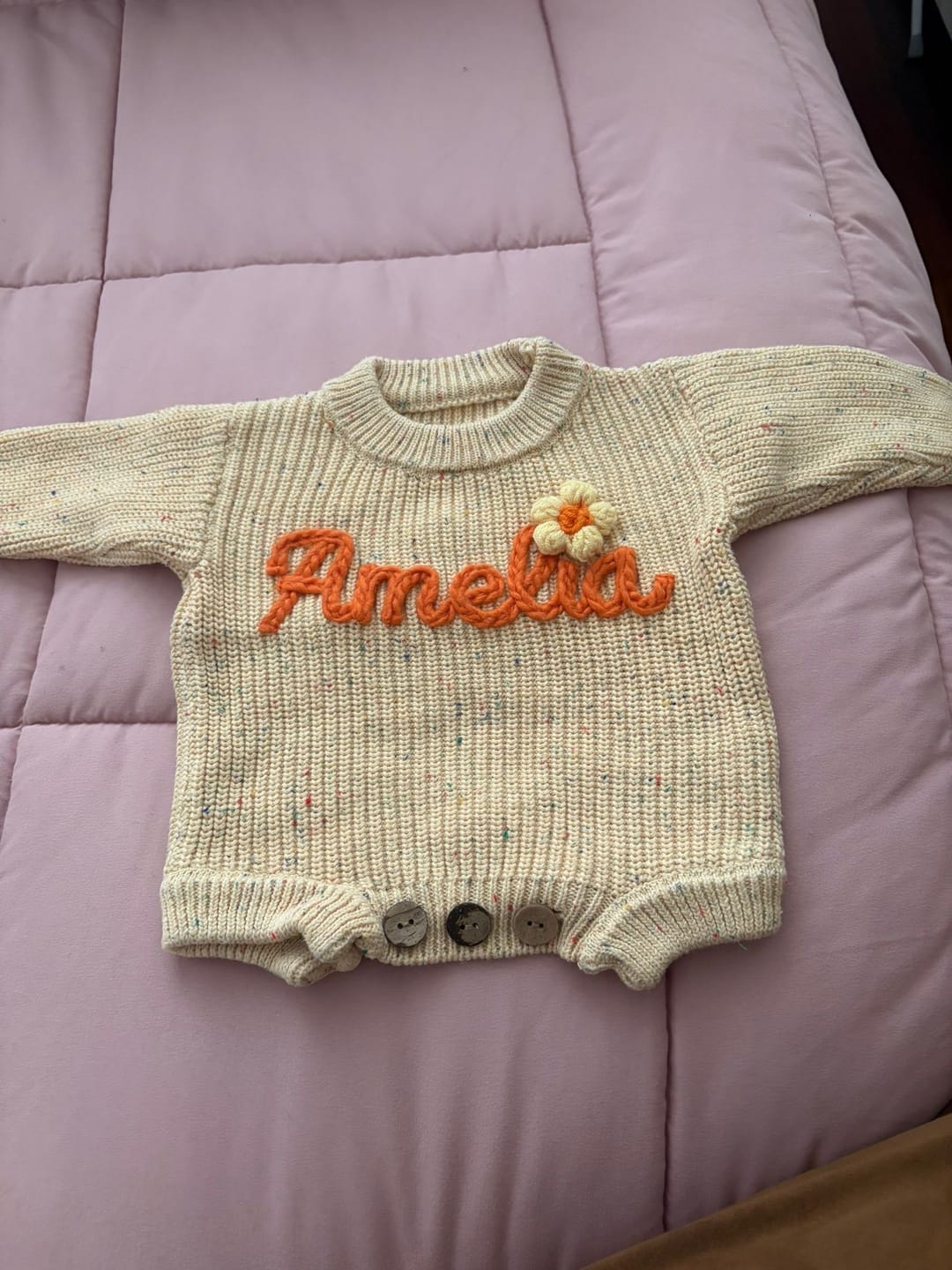 Customer photo review of Hand Knitted Personalized Romper