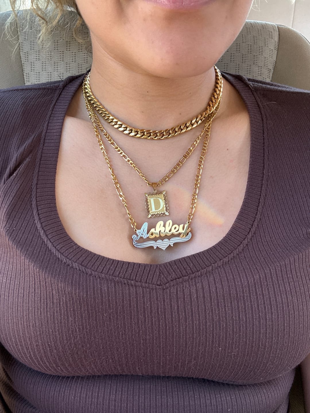 Customer photo review of Double Plated Script Name Necklace w/ Figaro Chain