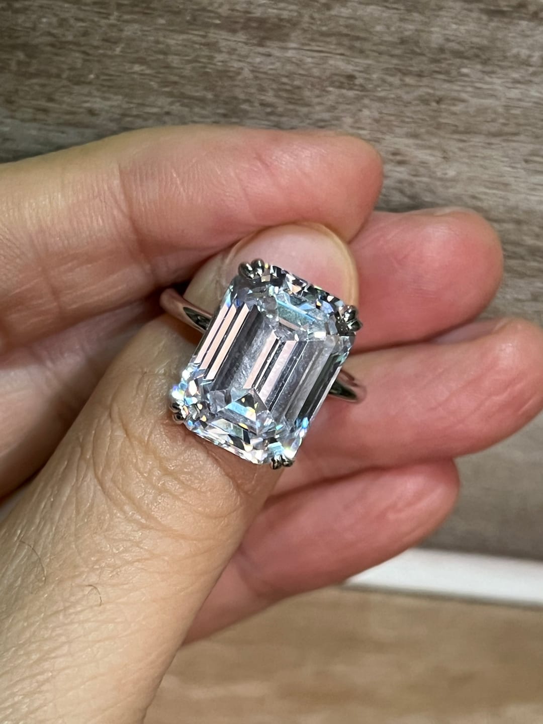 Customer photo review of S925 5.0/11.5 Ct Emerald Cut Engagement Ring In Sterling Silver Classic Everyday Wearable Ring