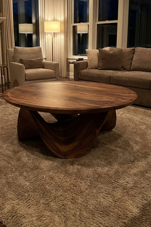 Customer photo review of Sculptural Round Coffee Table For Holiday Decor