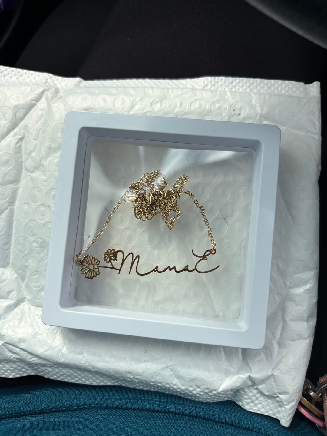 Customer photo review of Birth Flower Horizontal Name Necklace