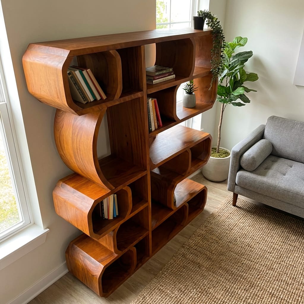 Customer photo review of Modern Sculptural Bookshelf With Symmetrical Curves For Living Room Or Office