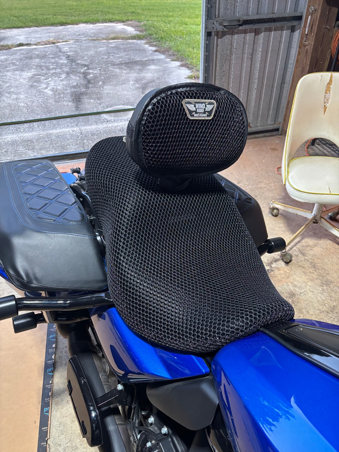 Wind Rider mesh seat cover installed on a Harley Davidson Road Glide