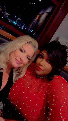 Reviewer (left) showing her long, dark lashes from My Amazing Lashes Mascara while posing with a friend.