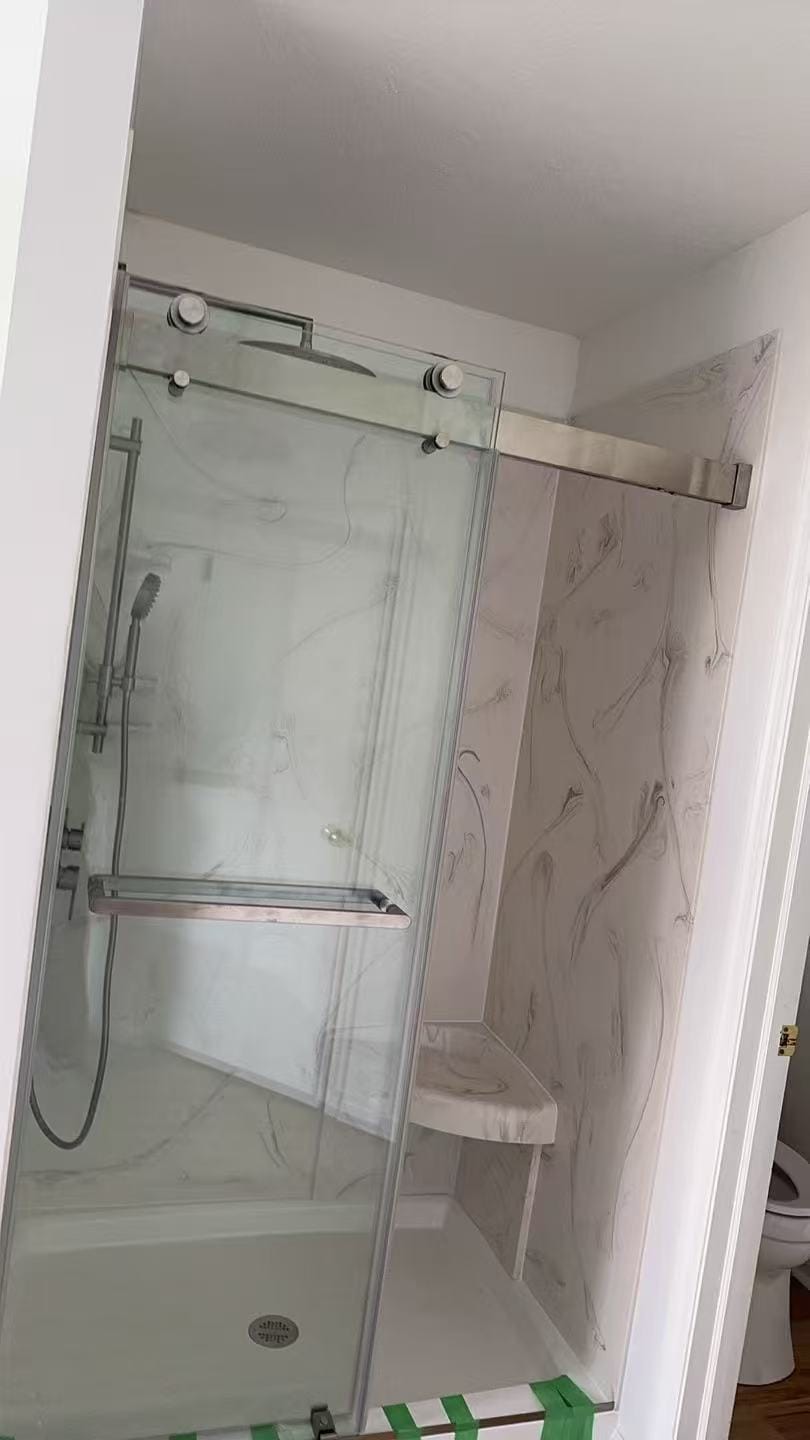 Customer photo review of Soft-Closing Double Sliding Frameless Shower Door with Two Towel Bars - DS13
