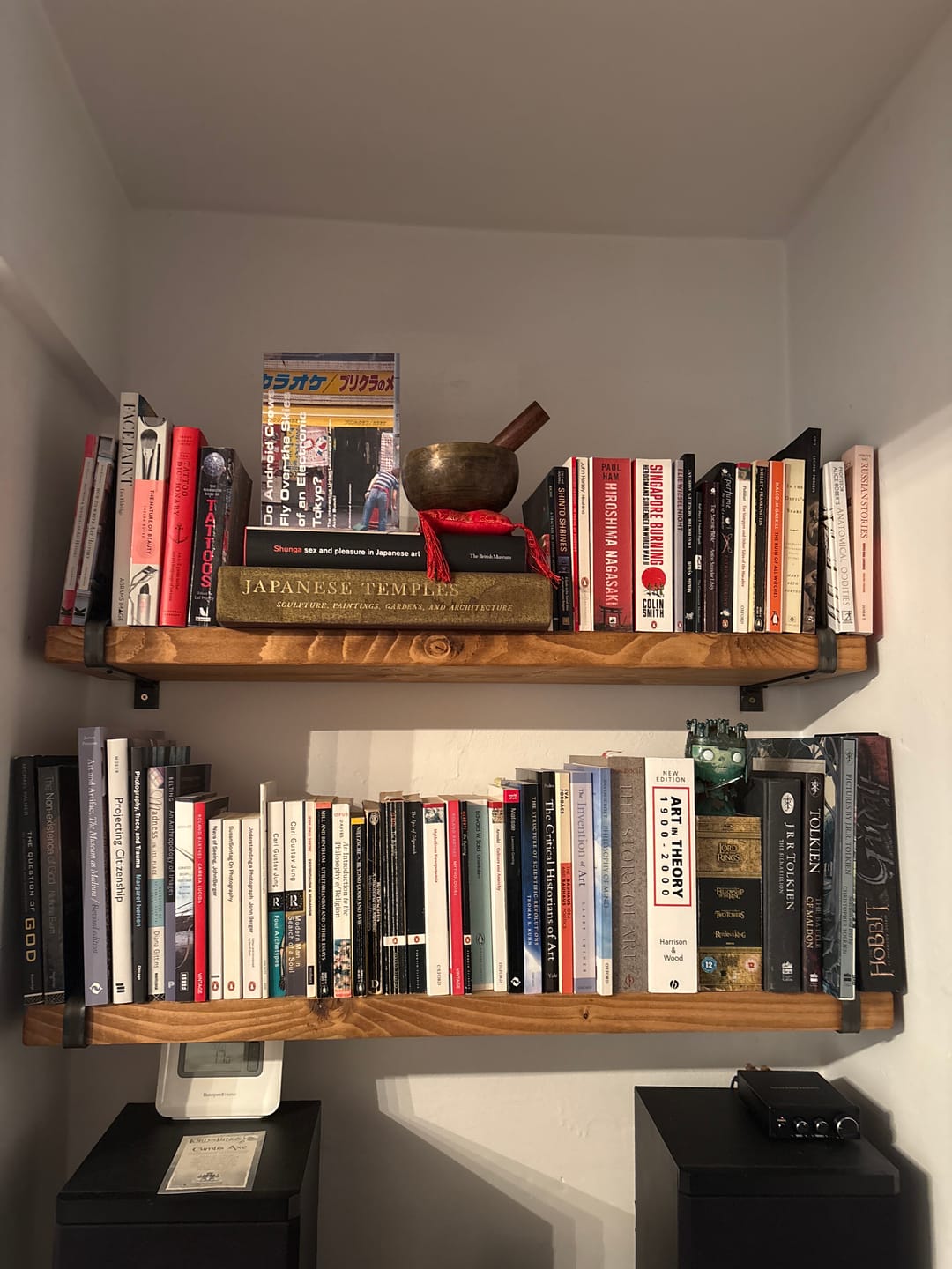Customer photo review of Rustic Wooden Wall Shelves with Triangle Metal Wall Brackets