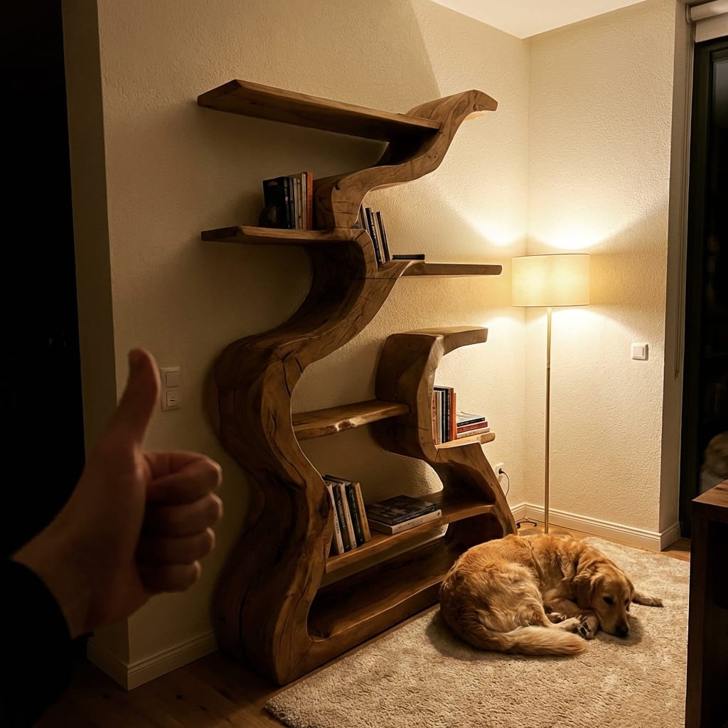 Customer photo review of Organic Sculptural Bookshelf With Curved Design For Living Room
