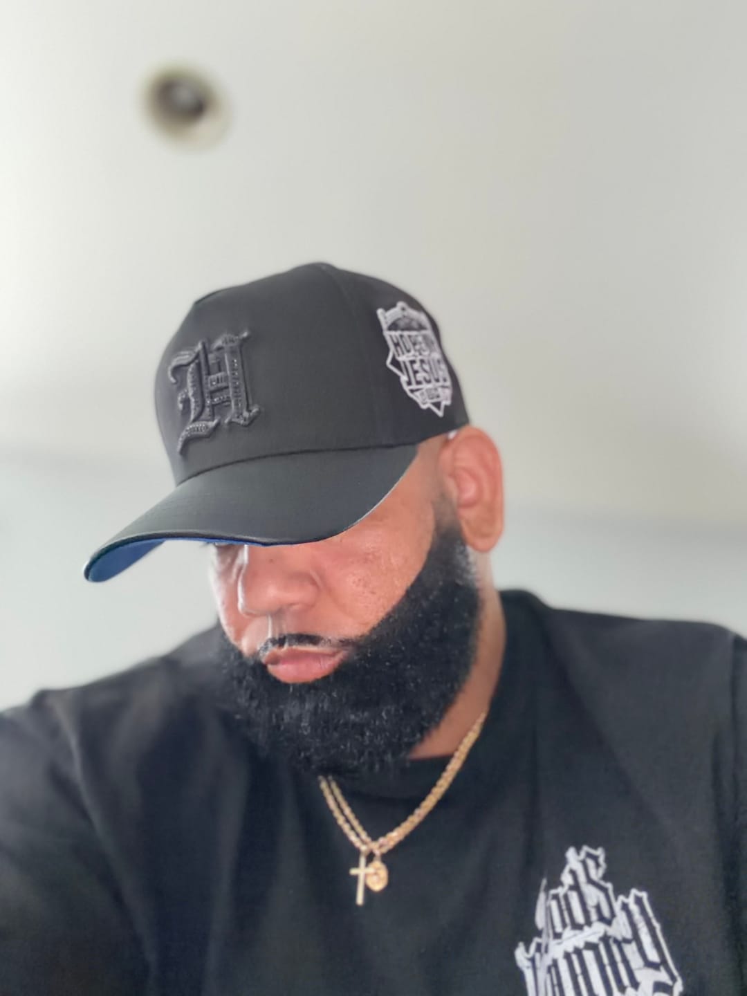 Customer photo review of All Black Leather Brim Rhine Stone Hat