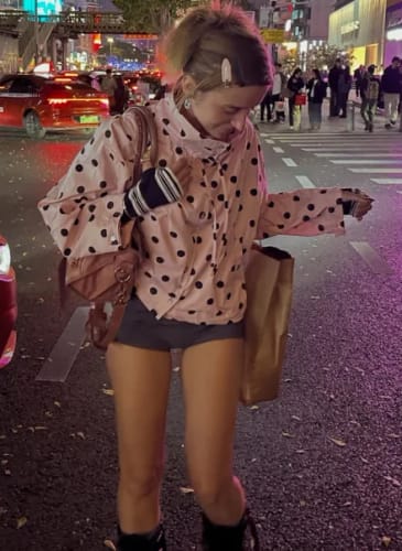 Customer photo review of Margaret Drawstring Polka Dot Jacket