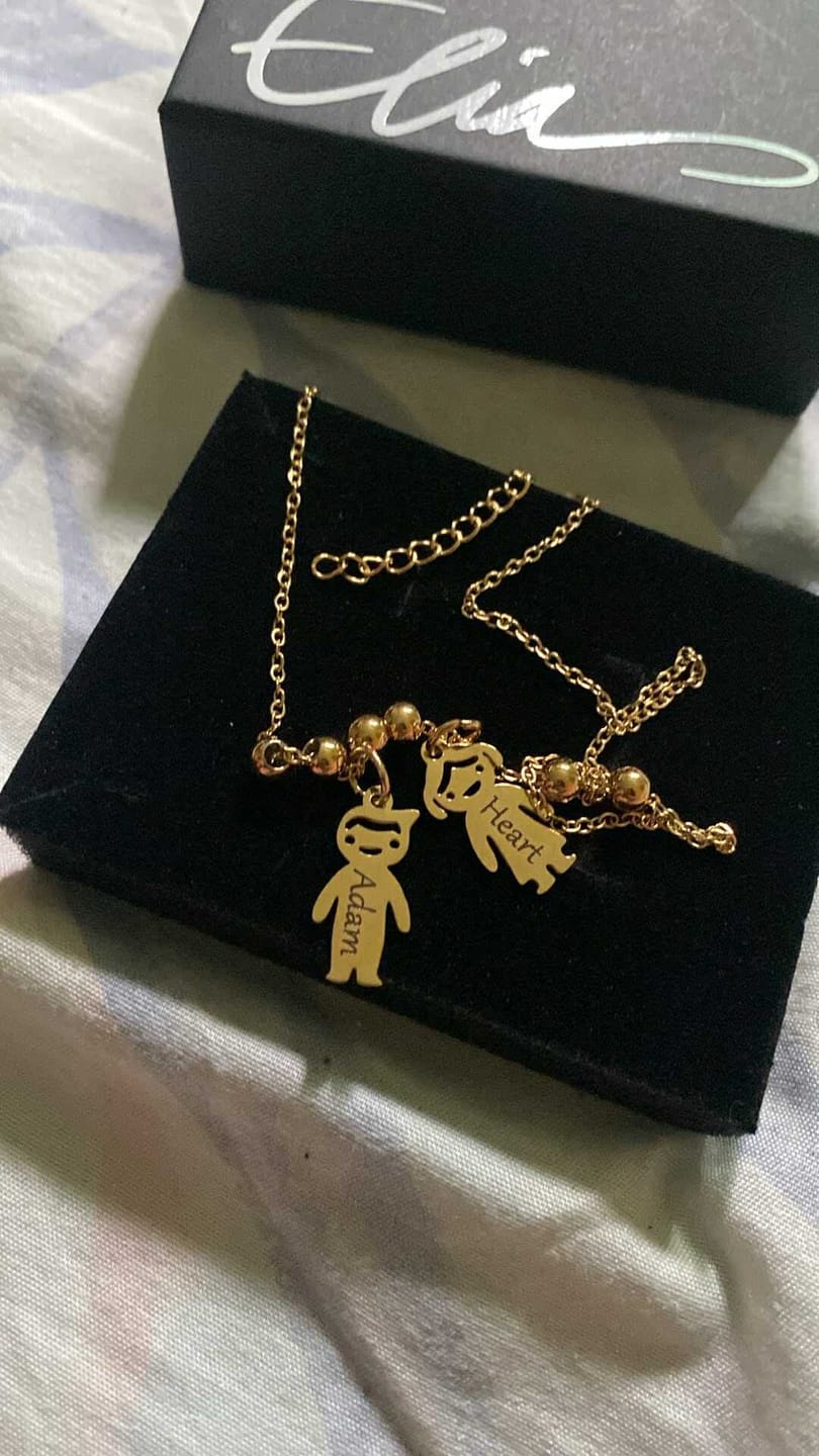 Customer photo review of Name Engraved Family Charm Necklace