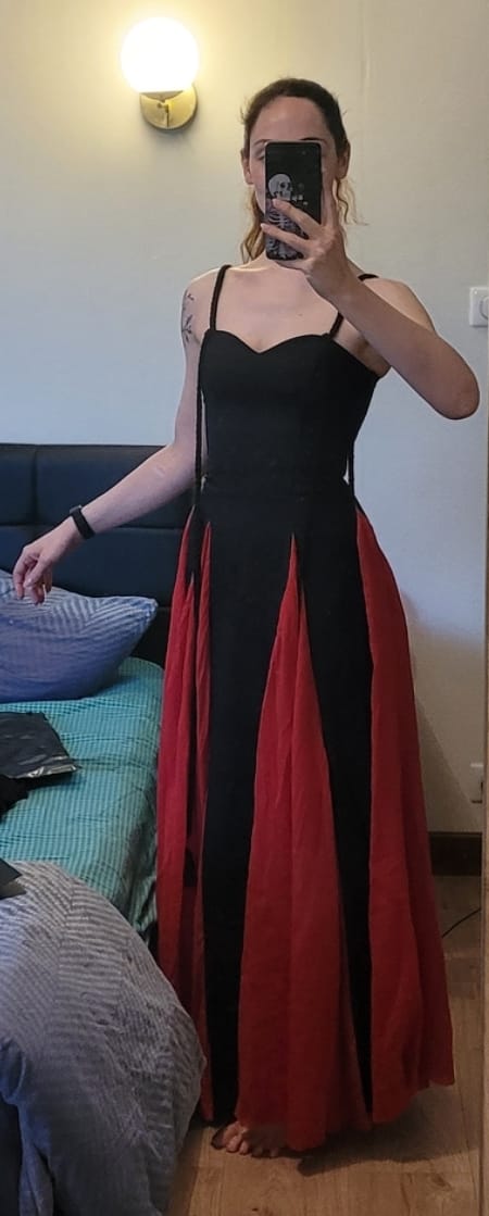 Customer photo review of DOINDULGE Braided Strap Crushed Panel Maxi Dress with Lace-Up Back